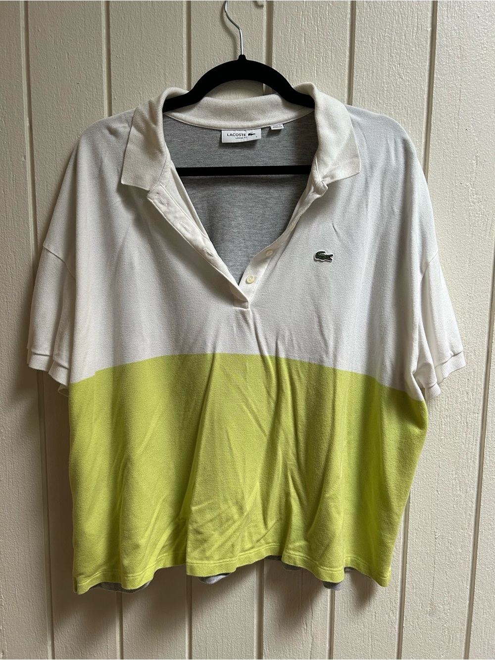 Lacoste Women's Colorblock Polo Top in White and Lime